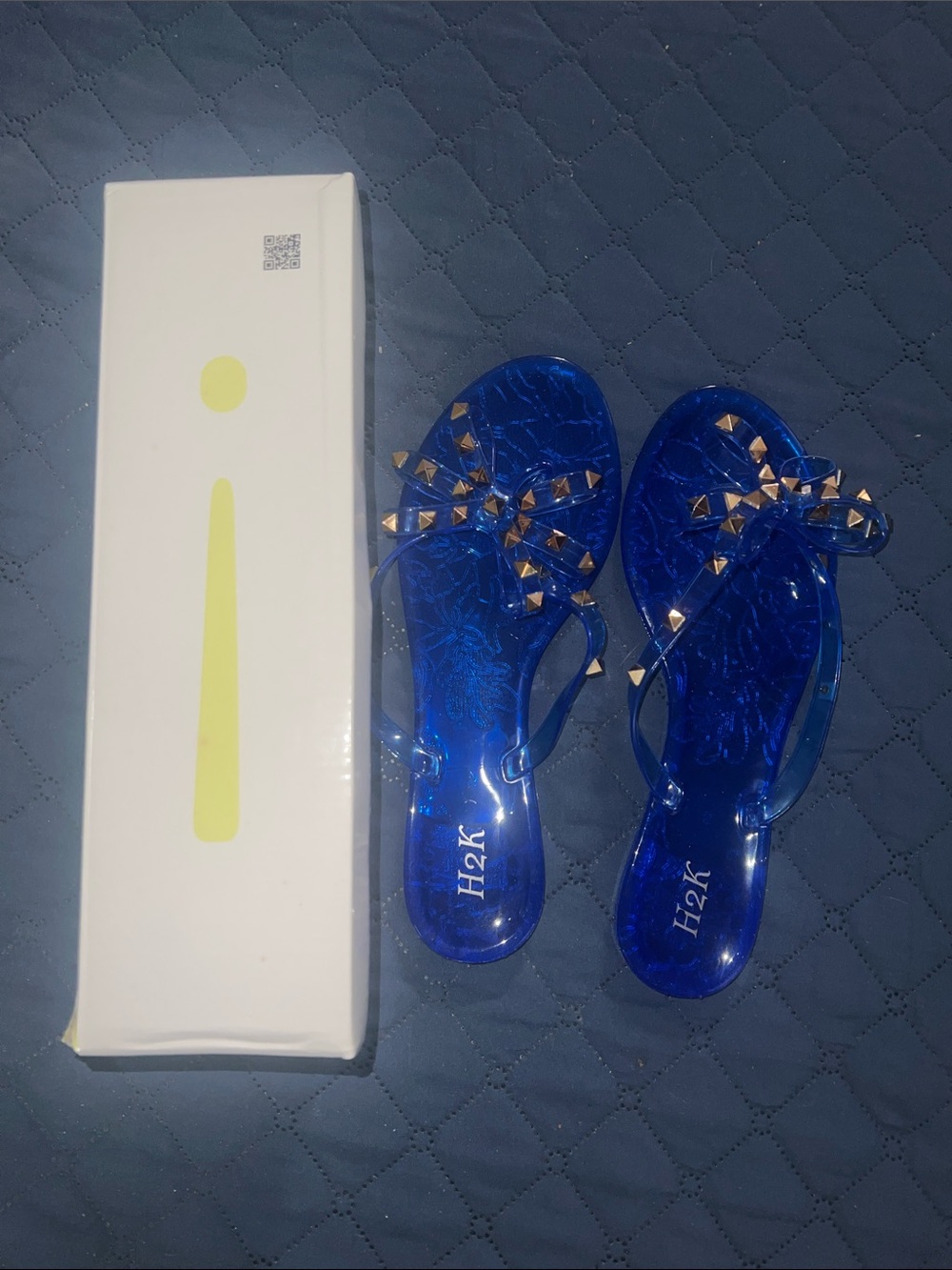 H2k Women's Blue Jelly Studded Bow Sandals